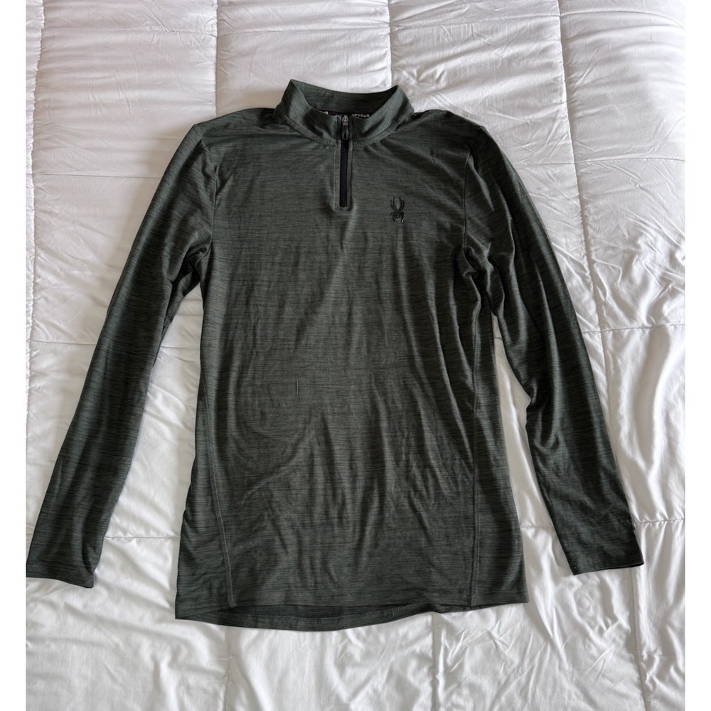 Spyder Men's Green Quarter-zip Size Large Pullover Stretch Workout Gym EUC